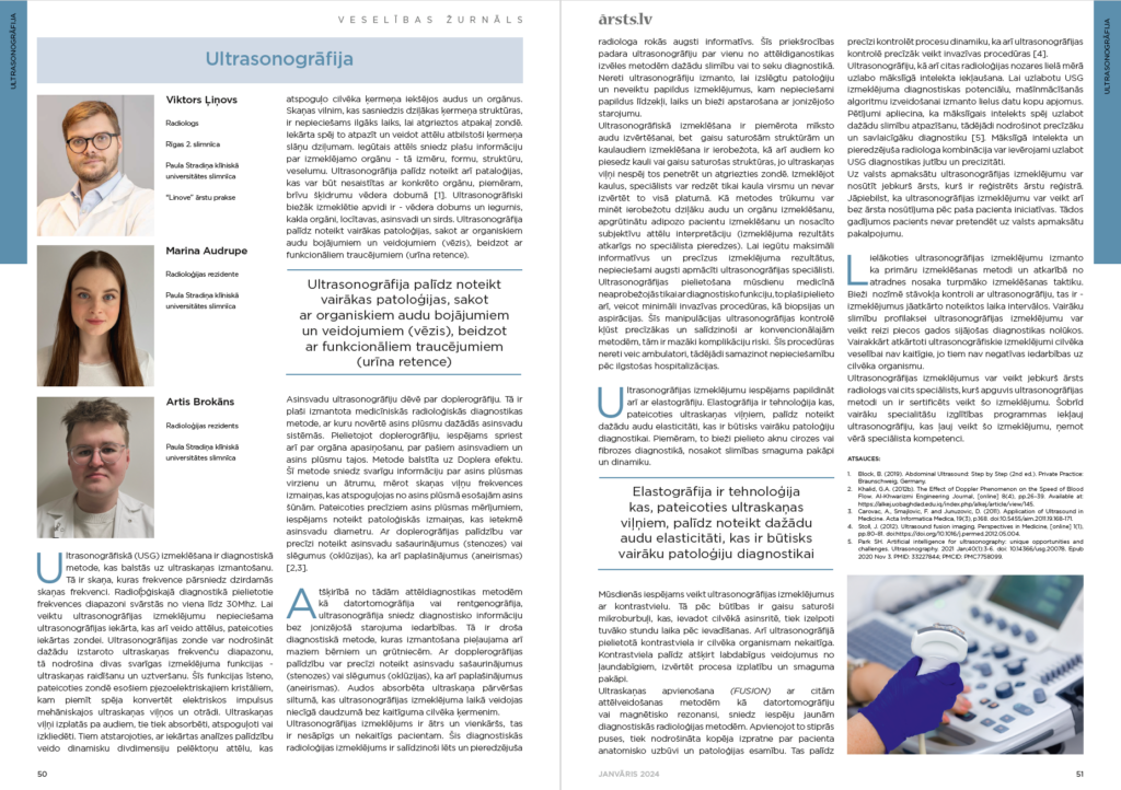 Žurnāla "Ārsts.lv" (Nr. 1 (101)) raksts par ultrasonogrāfiju.